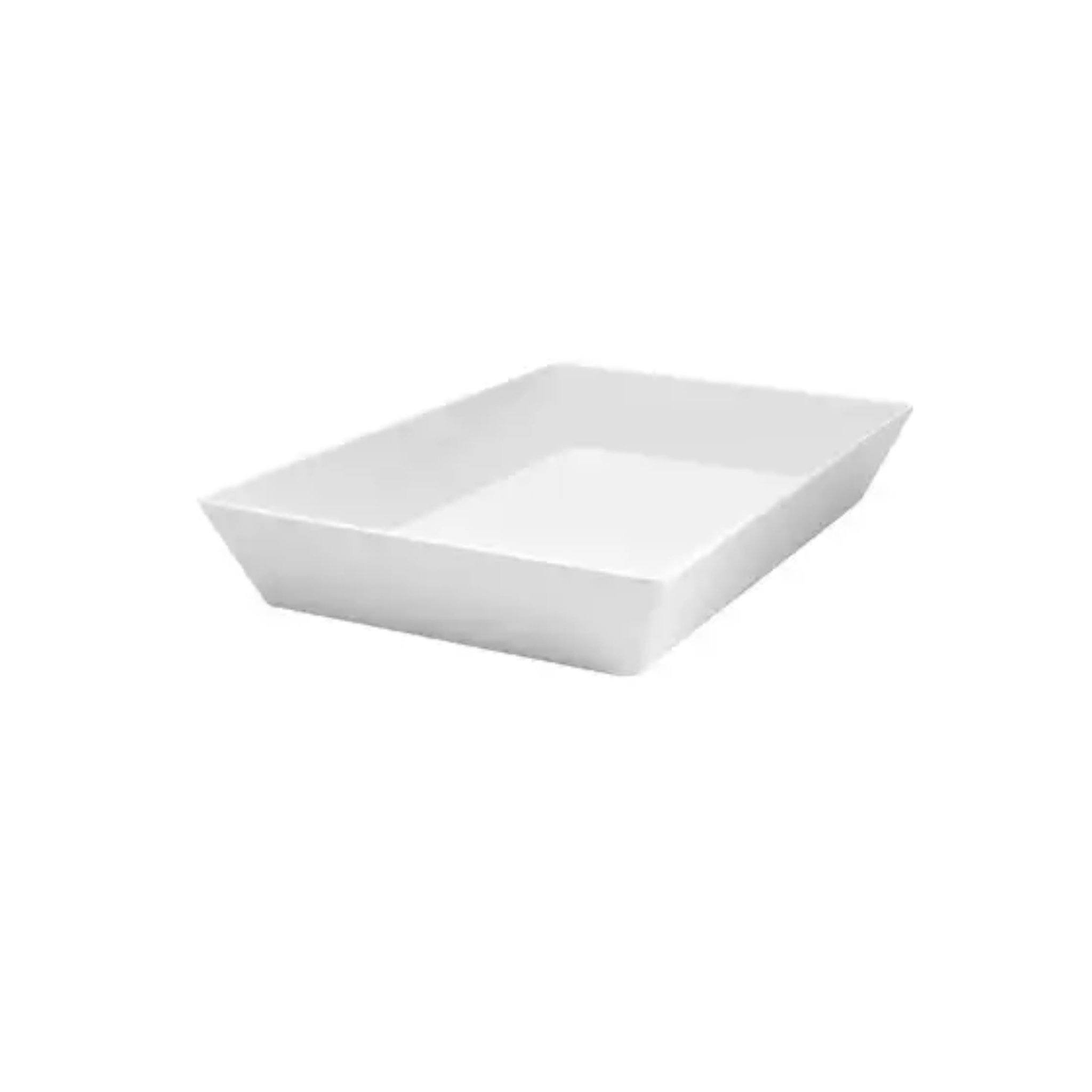 wide and deep white melamine serving platter on white background